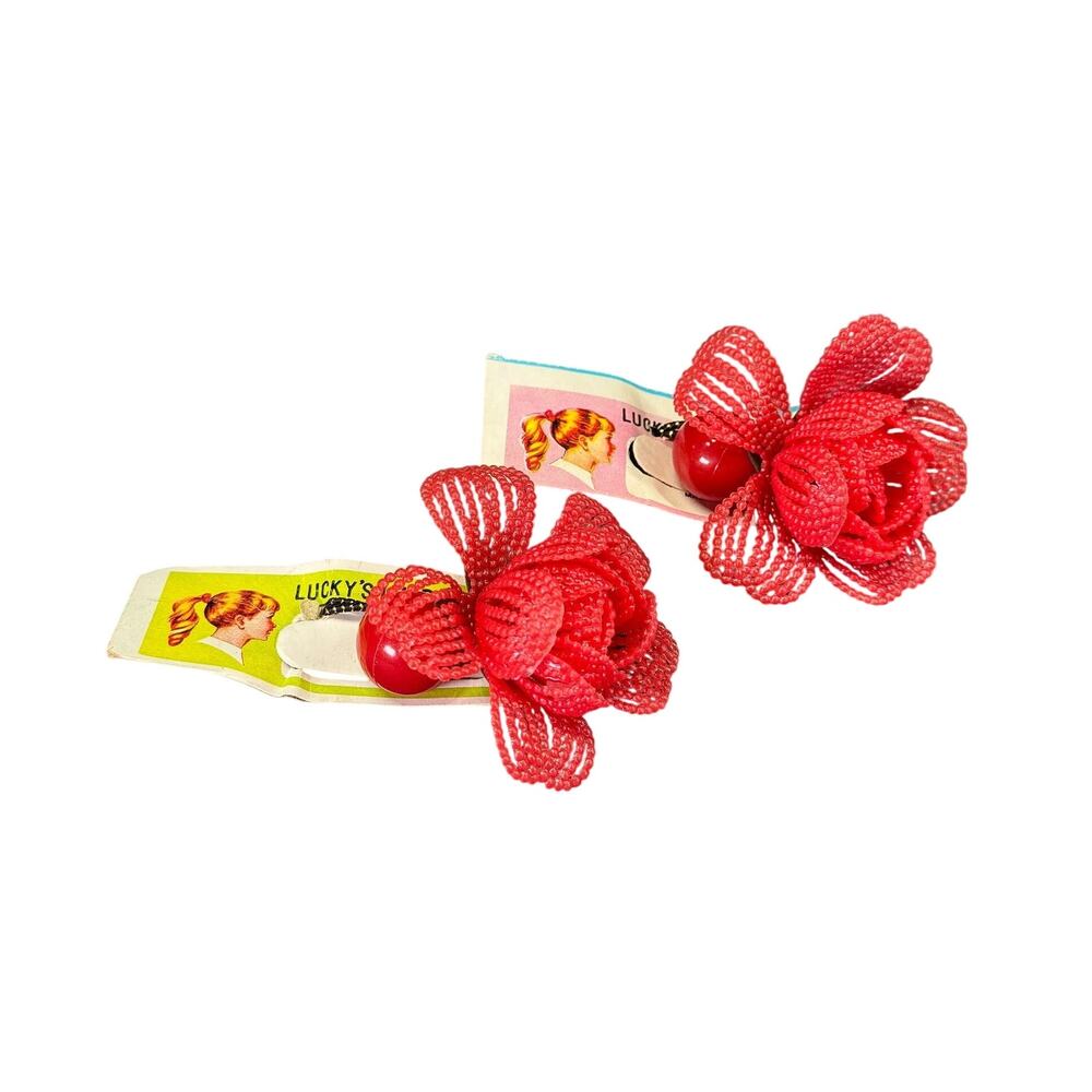 Vintage 1970's Beaded Flower Hair Rubberbands (Hair Tie) - Deadstock (Set of 2)